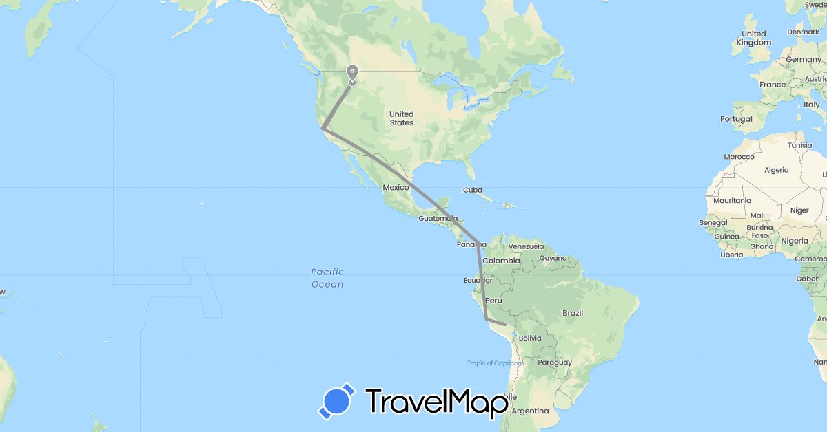 TravelMap itinerary: driving, plane in Panama, Peru, United States (North America, South America)
